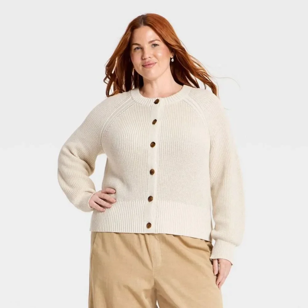 Women's Iconic Cotton Cardigan - Universal Thread Oatmeal 1X